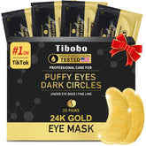 Tibobo 24K gold under-eye patches for depuffing and brightening.