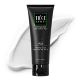 Tiege Hanley AM Morning Moisturizer bottle highlights lightweight hydration and SPF 20 protection.