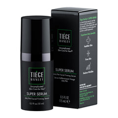 Tiege Hanley Super Serum bottle with pump for quick hydration and easy application.