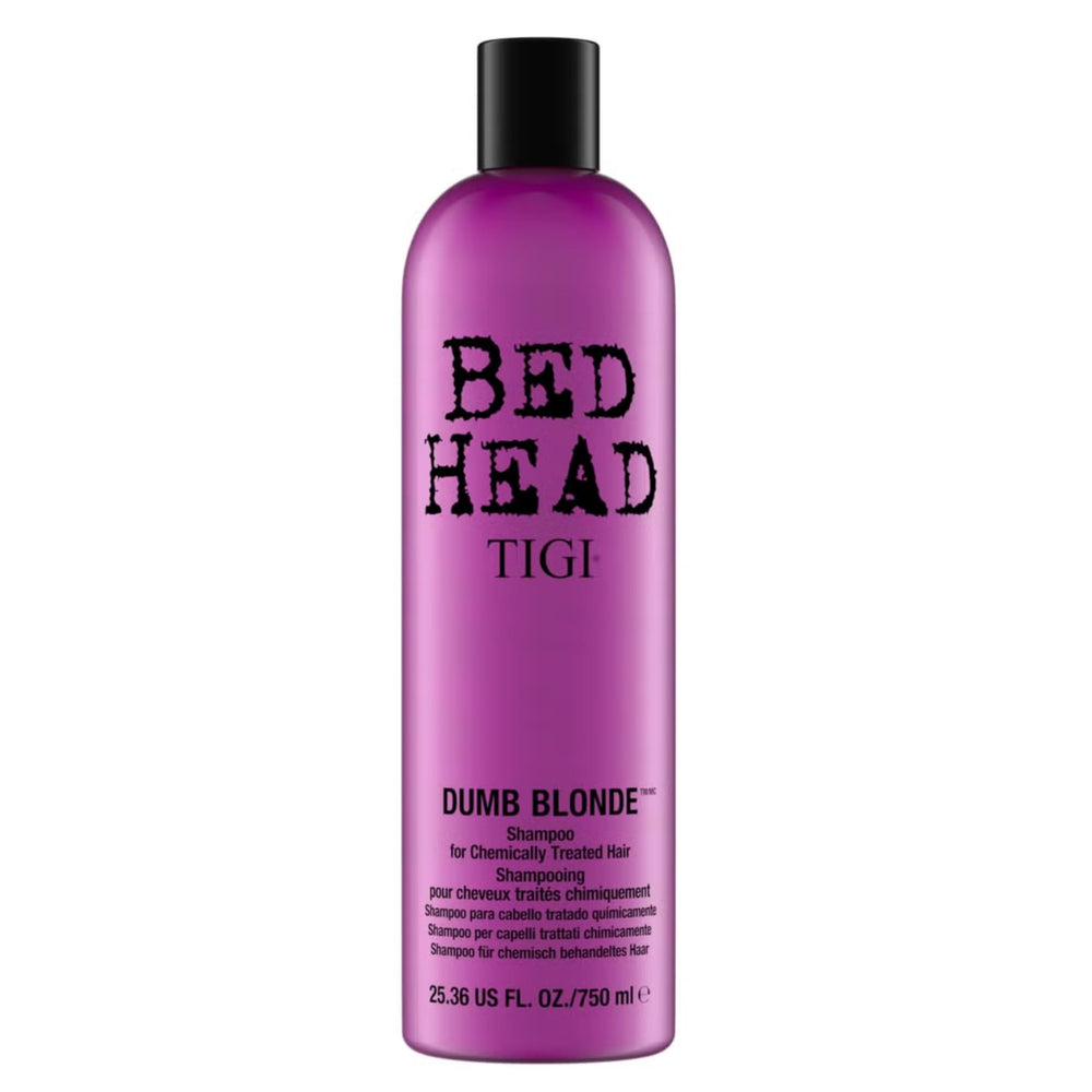 TIGI Bed Head Dumb Blonde Shampoo, botella, protege el color y aporta mega hidratación.