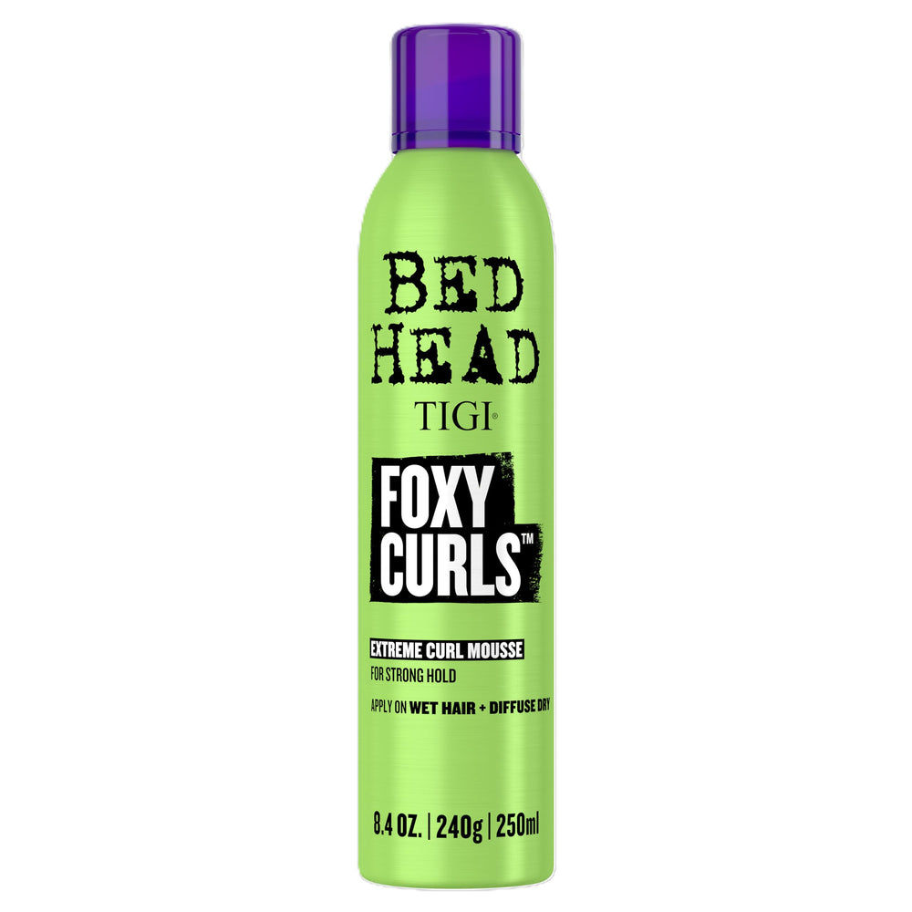 Bed Head Foxy Curls Mousse, envase de 8.4 oz, define rizos con suavidad y brillo.