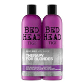 Bed Head by TIGI Dumb Blonde shampoo bottle highlights deep cleansing for blonde hair.