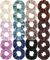 Tihzheoy satin silk scrunchies close-up in assorted colors for gentle hair care