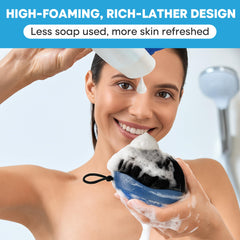 Tilcare exfoliador corporal dos-en-uno, diseño ergonómico para agarre seguro.