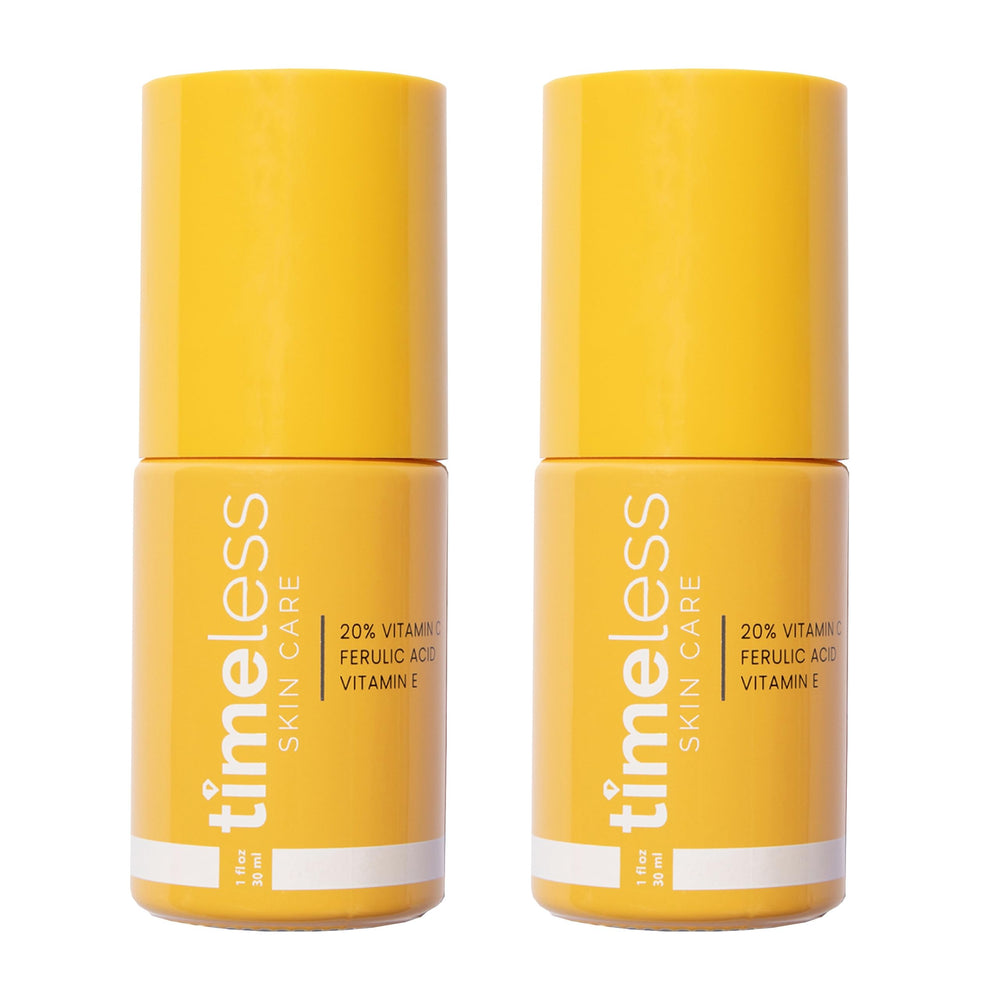 Timeless Skin Care vitamin C serum 2-pack bottles for daily brightening.