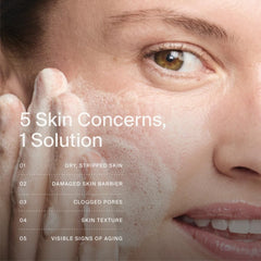 Timeline Mitopure foaming mousse texture delivering gentle cleansing.