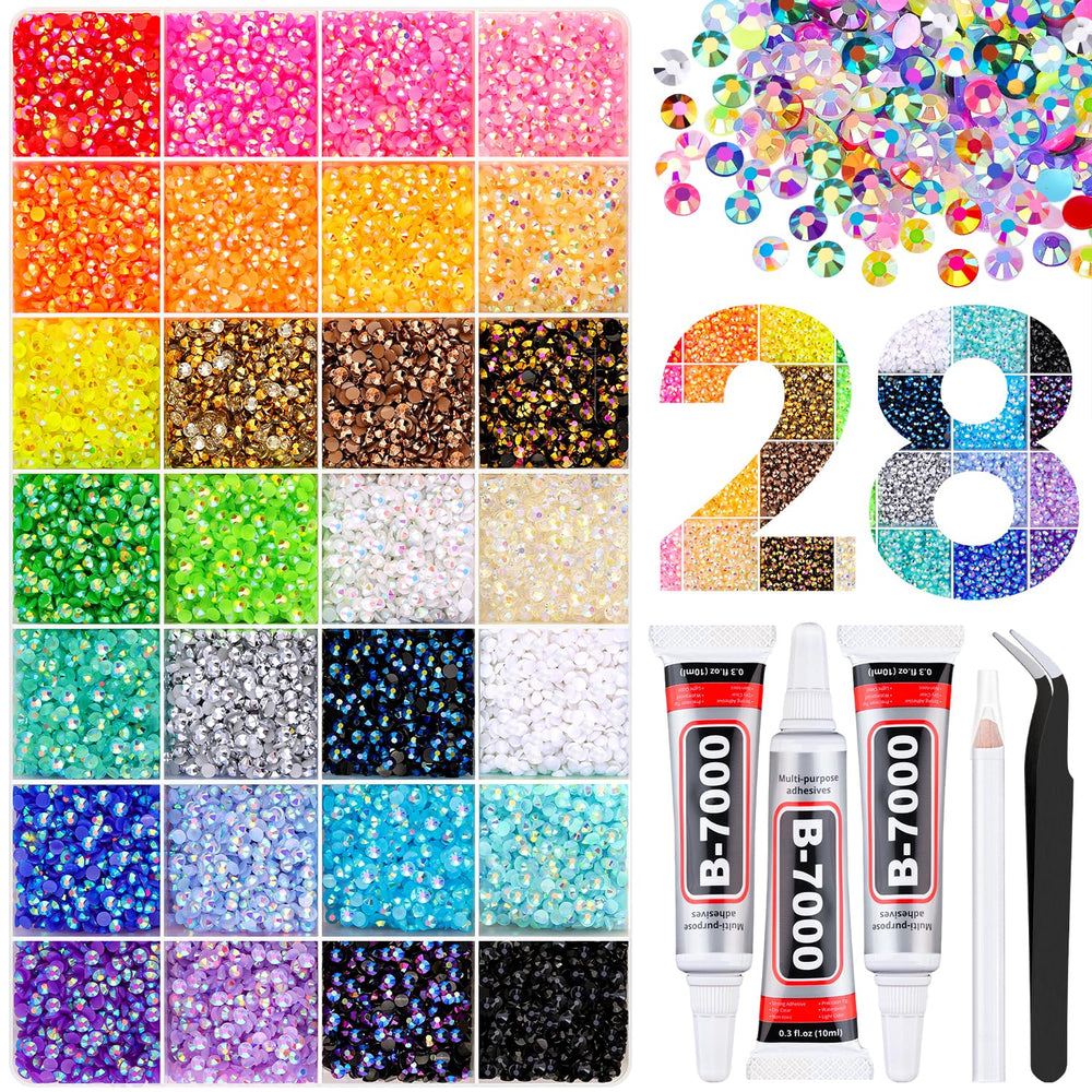TINKRSTUFF 34000pcs rhinestones box with 28 grids, ideal for versatile nail art and crafts.