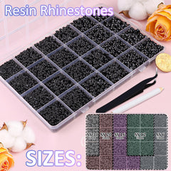 Piedras negras 2–6 mm con facetado para uñas brillantes.