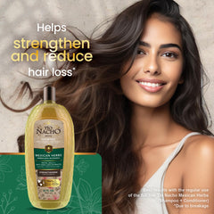 Tio Nacho herbal extracts including ginseng and burdock hydrate and reinforce hair fibers.