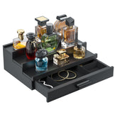 TIRYIUOU three-tier wooden perfume stand displays fragrances neatly for easy access.