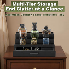 TIRYIUOU wooden display shelf with drawer organizes accessories within reach.