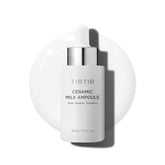 TIRTIR Ceramic Milk Ampoule bottle closeup highlighting premium hydration packaging.