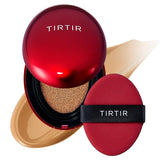 TIRTIR Mask Fit Red Cushion bottle close-up showing shade range for daily coverage