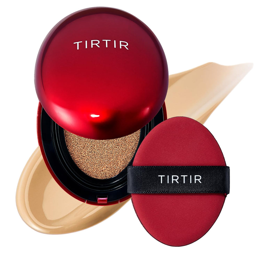 TIRTIR Mask Fit Red Cushion bottle close-up showing packaging and shade variety