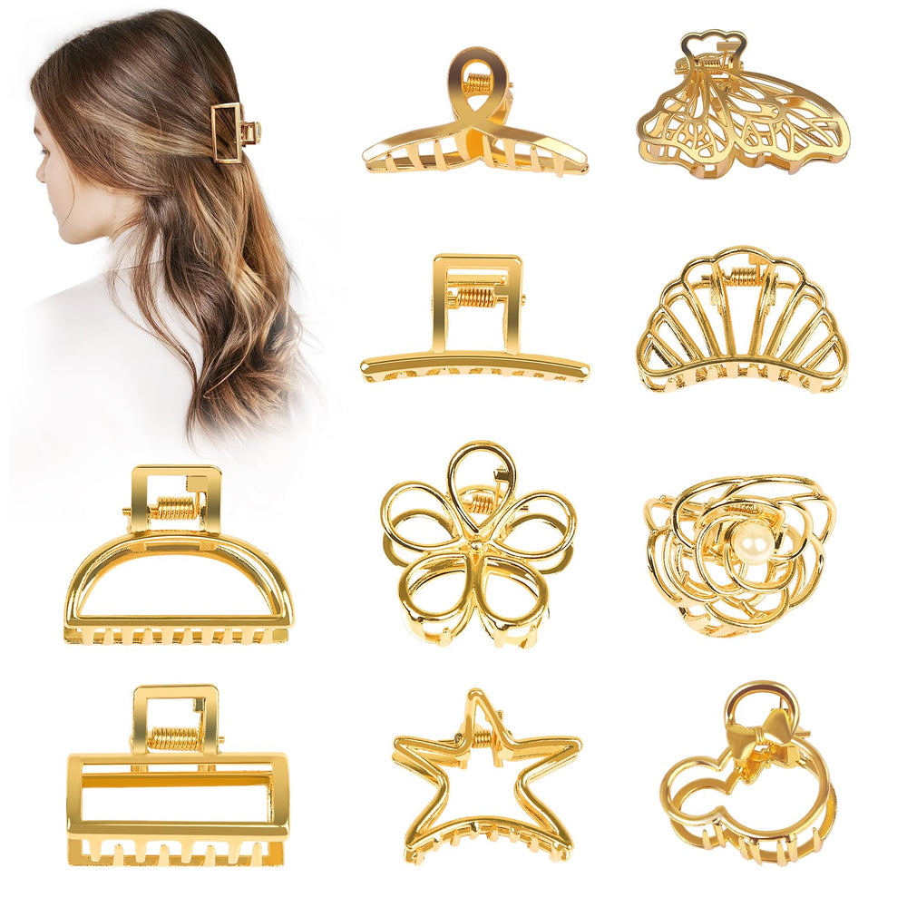 Tisenla gold hair clips set with ten styles for versatile styling and secure hold.