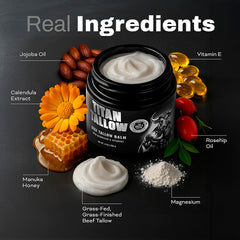 Titan Tallow balm applied to skin for soothing moisture.