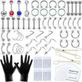 TKKUY 89-pcs kit overview for diverse piercings with a polished finish.
