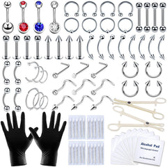 TKKUY 89-pcs kit overview for diverse piercings with a polished finish.