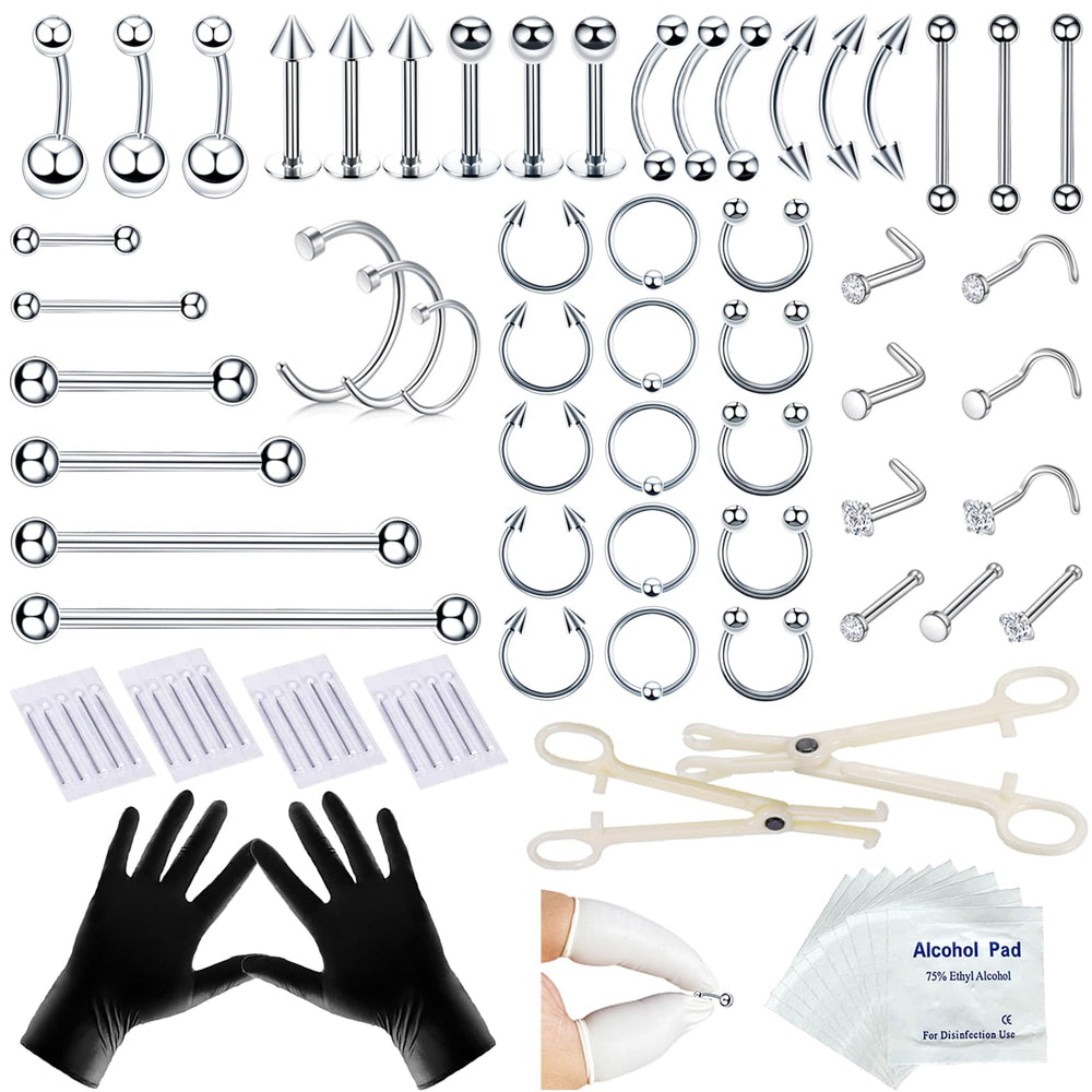 Kit TKKUY de piercing 80 piezas en acero 316L para uso profesional.