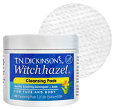 T.N. Dickinson's Witch Hazel Cleansing Pads box close-up for daily skin cleansing