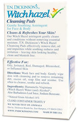 T.N. Dickinson's Witch Hazel Cleansing Pads packaging open showing 60 pads for daily routine