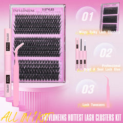 TNFVLONEINS 290pcs cluster lashes kit offers versatile look options.
