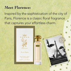 TOCCA Florence cut-glass bottle presentation signals premium gift appeal.