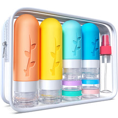 Tocelffe 18-pack travel bottles set shown with organized carry bag for trips