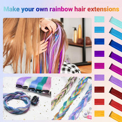 Close-up of TOFAFA rainbow color extensions showing vibrant shades