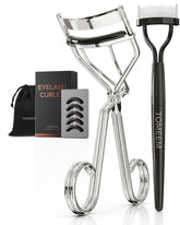 TOMEEM eyelash curler with comb, close-up, natural curl and precise separation.