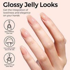 TOMICCA Nude Gel Nail Polish swatch reveals translucent depth for natural nails.