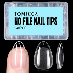 TOMICCA short almond nail tips with half-matte surface for easy adhesion.