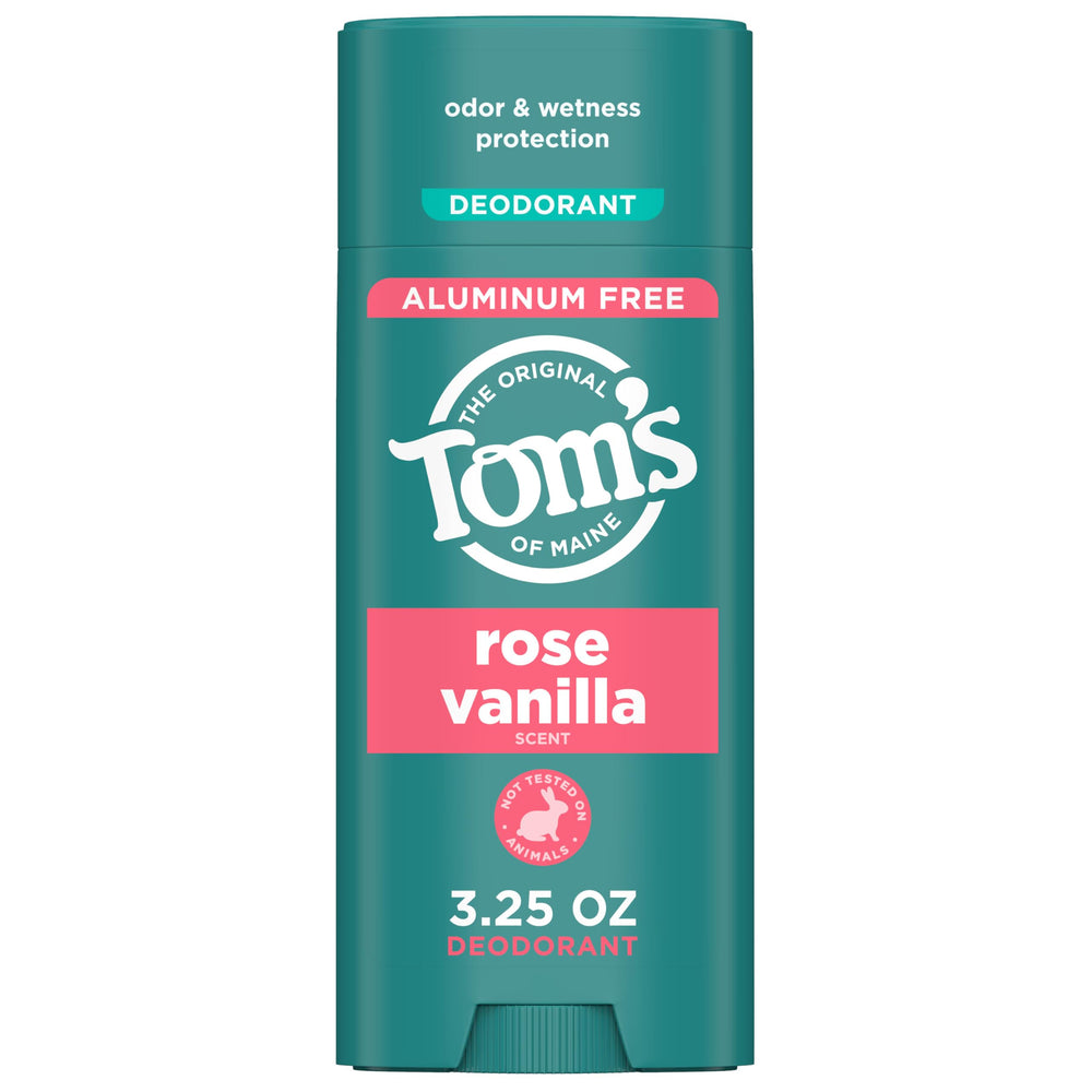 Tom's of Maine Rose Vanilla deodorant stick front view showing compact design for daily freshness