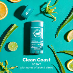 Compact packaging of Tom's of Maine Clean Coast deodorant stick