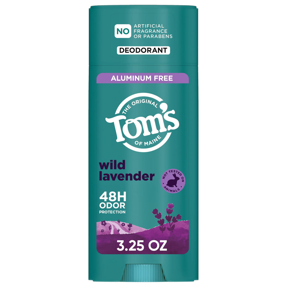Tom's of Maine Wild Lavender deodorant stick closeup showcases premium formula and fresh scent
