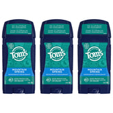 Tom's of Maine Mountain Spring 3-pack deodorant display, highlighting long-lasting odor protection