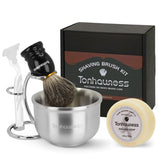 Tonhawness badger hair shaving brush with plush bristles for smooth shaving.