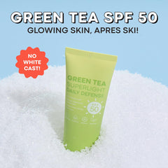 TONYMOLY Green Tea Sunscreen 50ml travel size packaging displayed for on-the-go use.