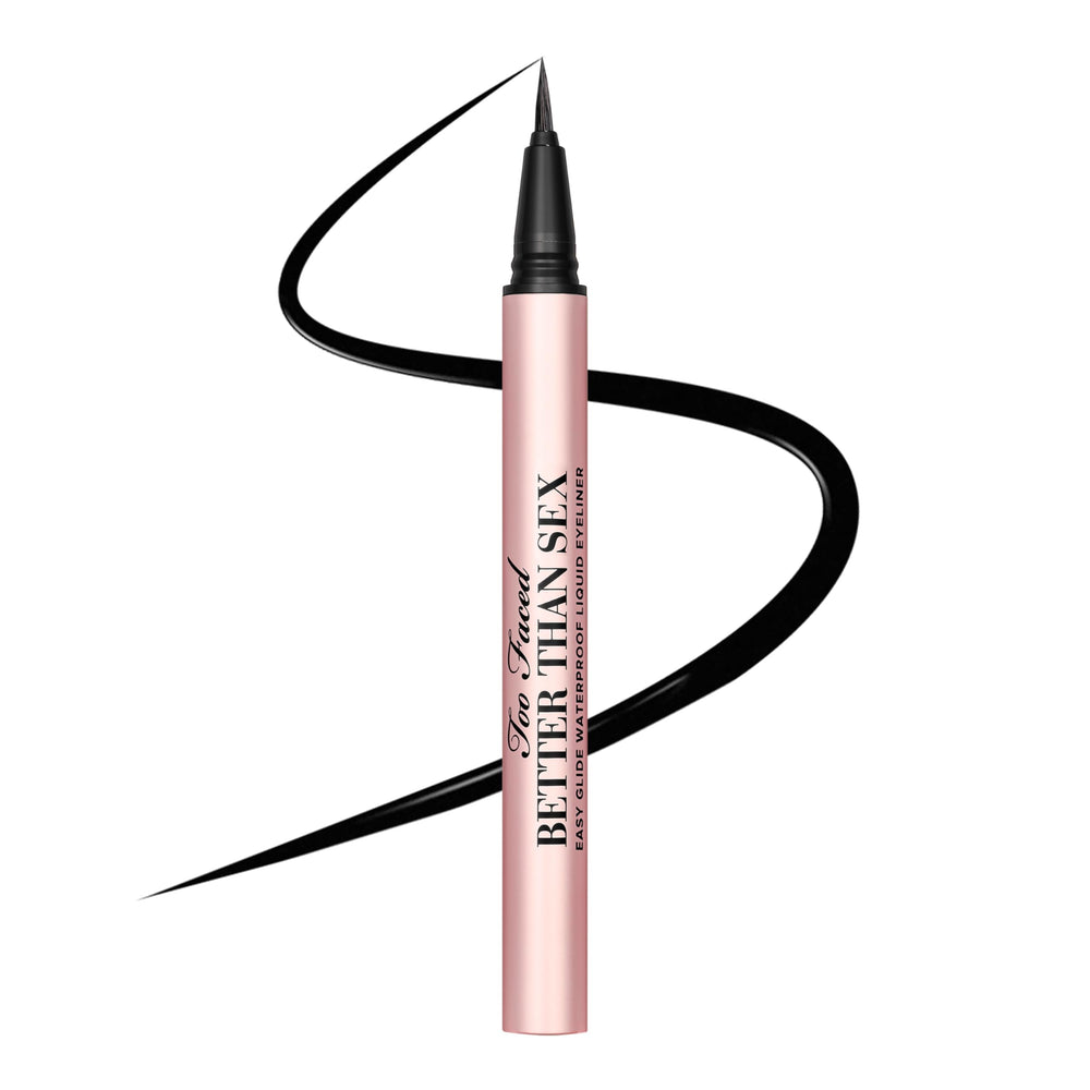Too Faced Better Than Sex eyeliner black bottle for silky application.