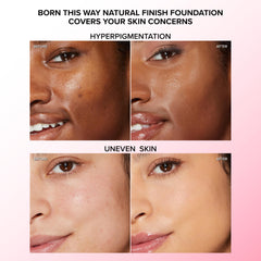 Too Faced Born This Way liquid foundation applied for an even, skin-like look.