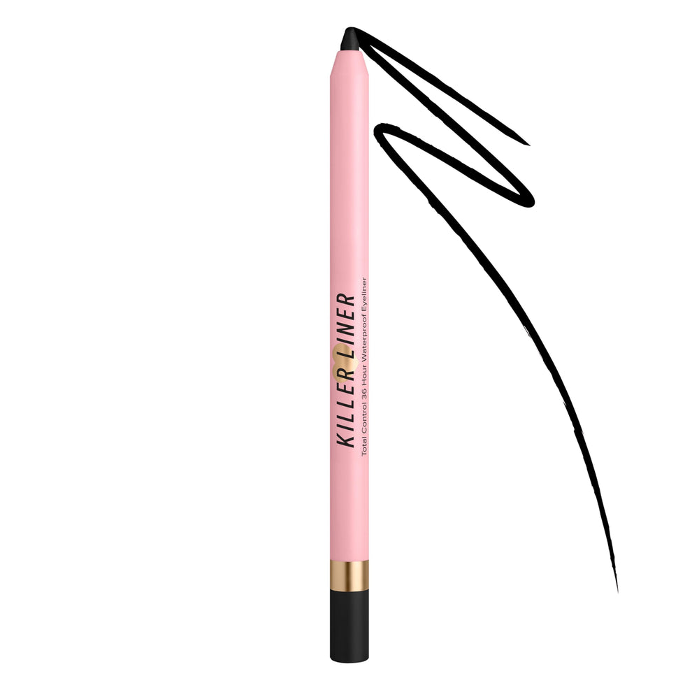 Too Faced Killer Liner gel pencil in black with sharpened tip for precise definition.
