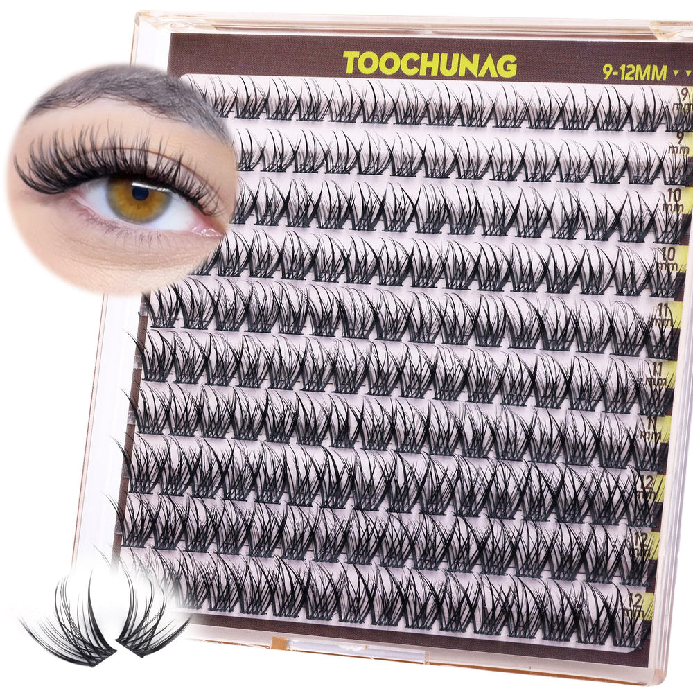 TOOCHUNAG Fairy Lash Clusters 9-12mm closeup for a natural, wispy everyday look.