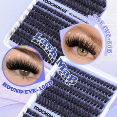 TOOCHUNAG vegan lash clusters close-up showing ultra-thin 0.07mm band for comfort.
