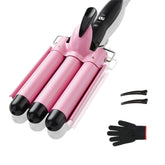 Top4Ever 3 Barrel Curling Iron creating beachy waves with a glossy finish