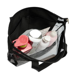 TOPASION mesh shower caddy bag open compartments for easy item access.