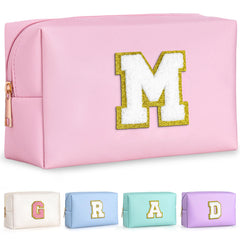 TOPEAST pink initial cosmetic bag front view, compact travel companion.