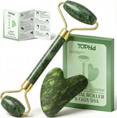 Tophld jade face roller close-up shows smooth surface for soothing, refreshed skin.