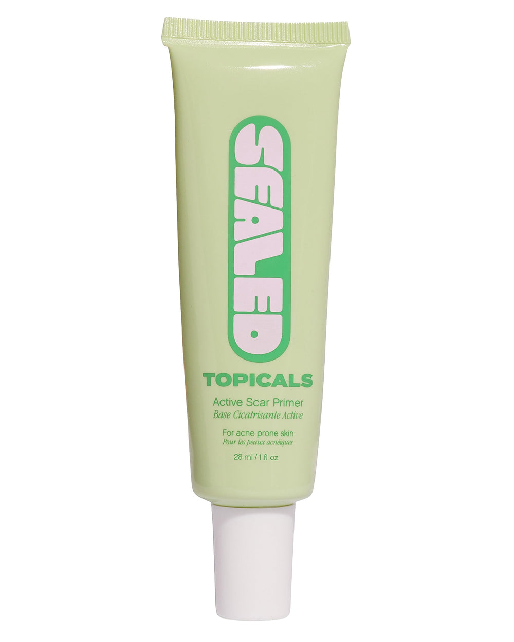 Topicals Sealed active scar filling primer bottle shows a silky, pore-blurring base for smoother skin