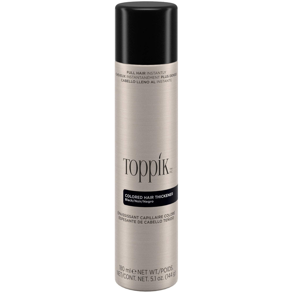 Toppik Colored Hair Thickener Black root touch-up spray for fuller roots.
