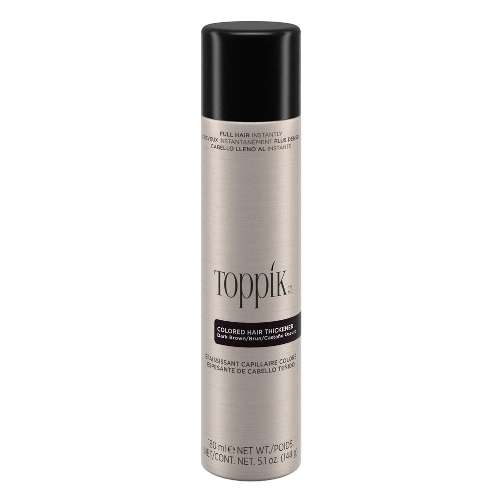 Toppik Colored Hair Thickener spray dark brown bottle covers thinning areas with natural color